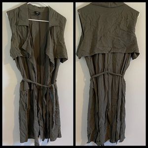 Olive duster vest with removable belt tie waist - XL